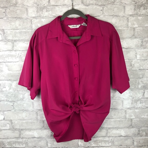 Vintage Tops - Vintage Hot Pink Button Down Blouse